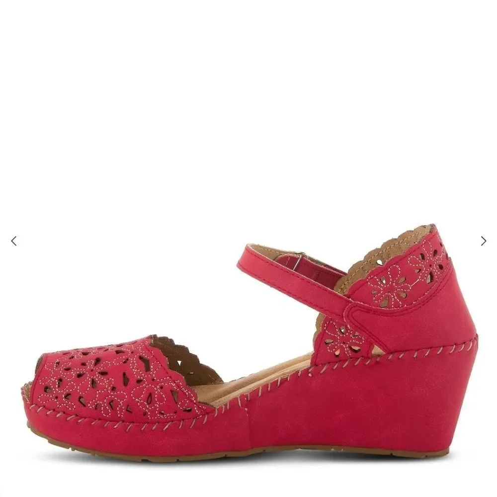 NEW Patrizia by Spring Shop Gennina Drd Red Eyelet Wedge Mary Jane Shoes 10.5/11